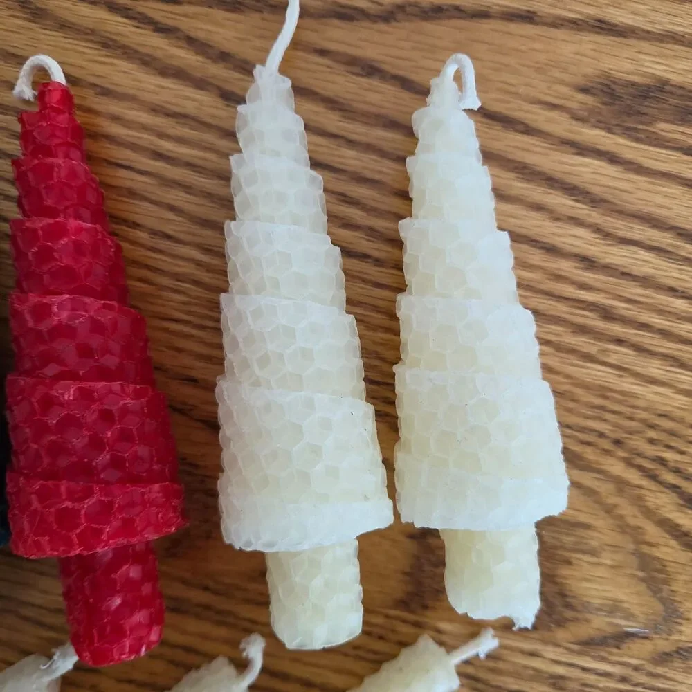 Vintage Handcrafted Rolled Beeswax Candle Set - Honeycomb Trees & Mini Tapers